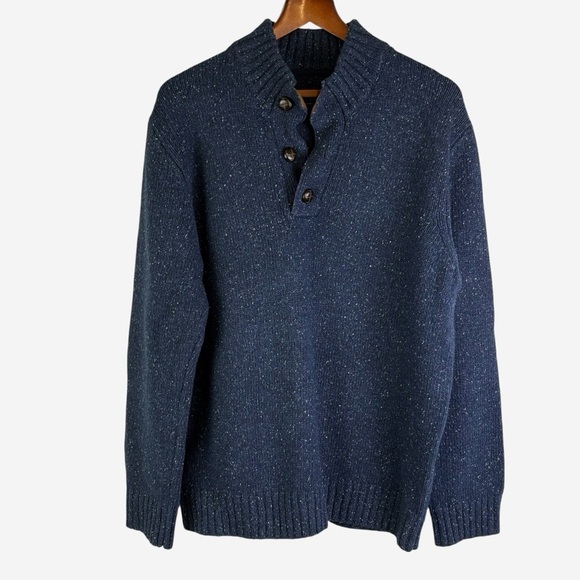 UNTUCKit Vangone Sweater XL Pullover Button Neck Lambswool Speckled Navy - Picture 1 of 11